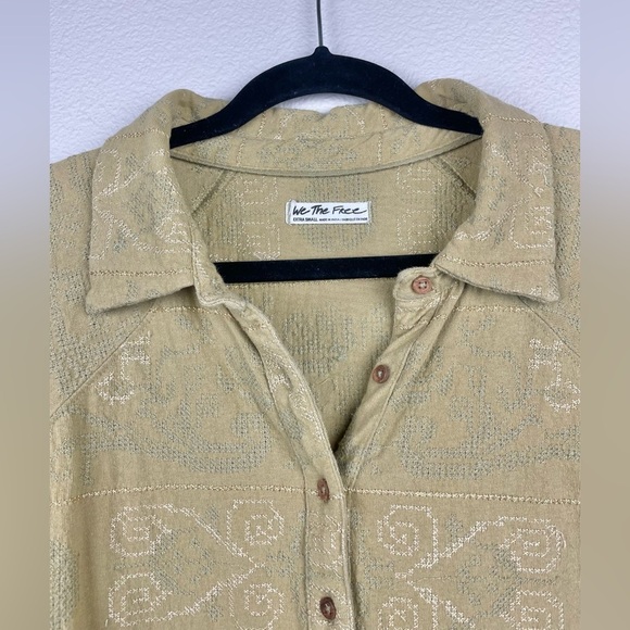 FREE PEOPLE Women's XS Yin To My Yang Tunic Top Button Down Shirt Dress Tan - Picture 6 of 16